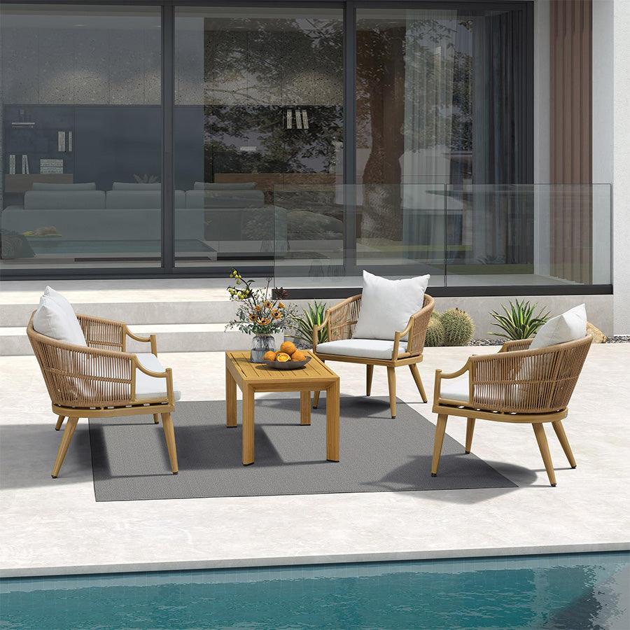 PURPLE LEAF Buler – Ensemble salon de terrasse moderne 4/8 pièces avec fauteuils en rotin, canapé et table basse pour bord de piscine