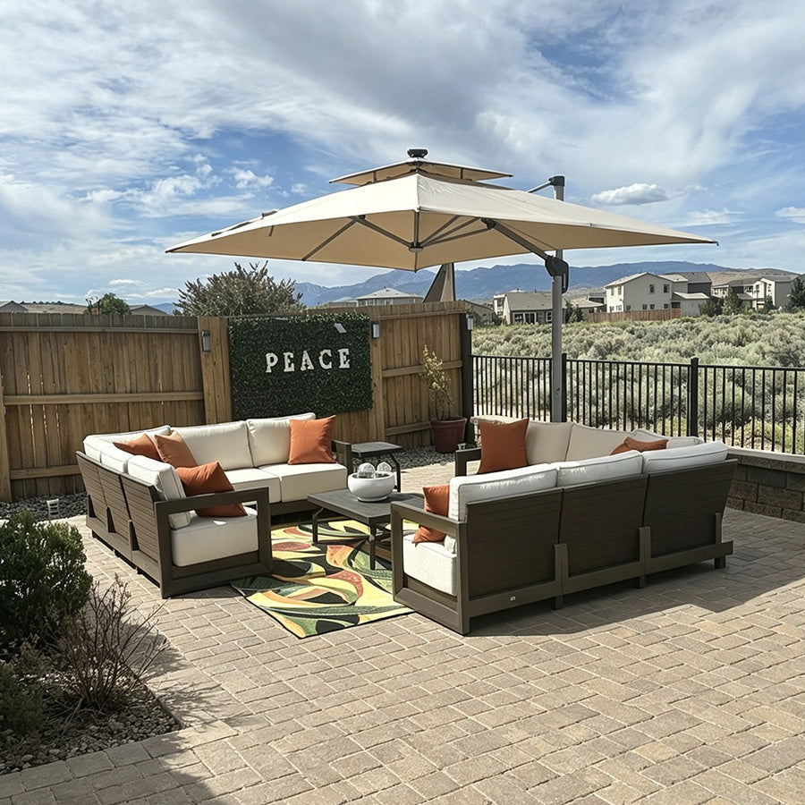 PURPLE LEAF Caesar – Ensemble salon de terrasse en L avec coussins et oreillers bronze, canapé et ottoman pour jardin et porche