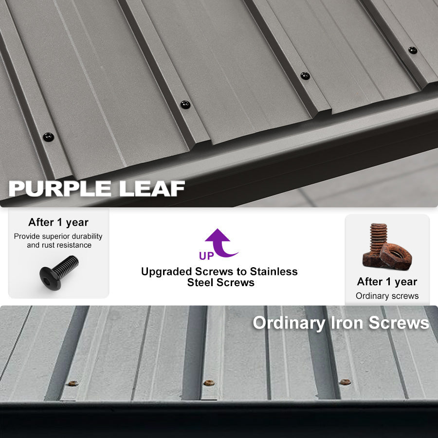 PURPLE LEAF – Pavillon de terrasse pour piscine, toit rigide gris clair en acier galvanisé avec rideaux améliorés