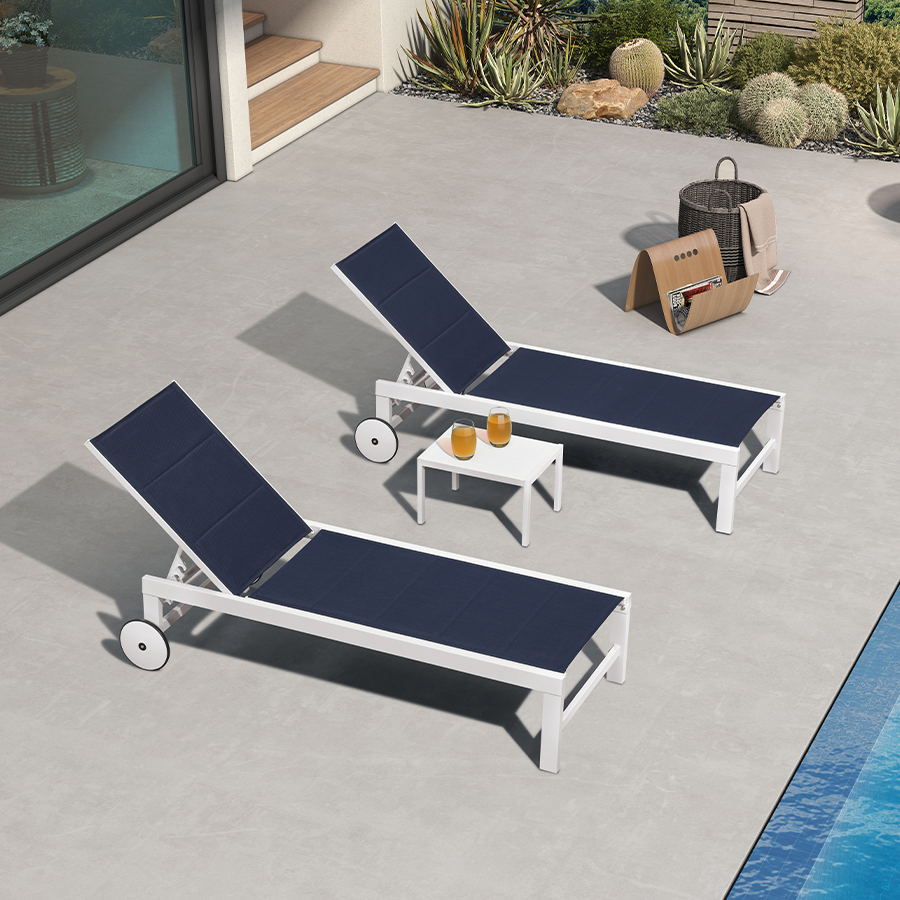 PURPLE LEAF – Ensemble chaise longue extérieure en aluminium, réglable et inclinable, avec table d’appoint pour plage, piscine et terrasse