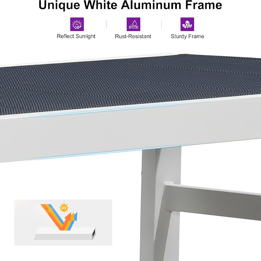 PURPLE LEAF – Ensemble chaise longue extérieure en aluminium, réglable et inclinable, avec table d’appoint pour plage, piscine et terrasse