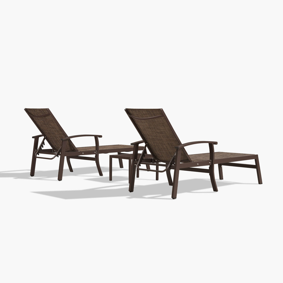 PURPLE LEAF – Chaise longue extérieure en aluminium avec table d’appoint, roulettes, accoudoirs et dossier réglable pour terrasse, piscine et plage