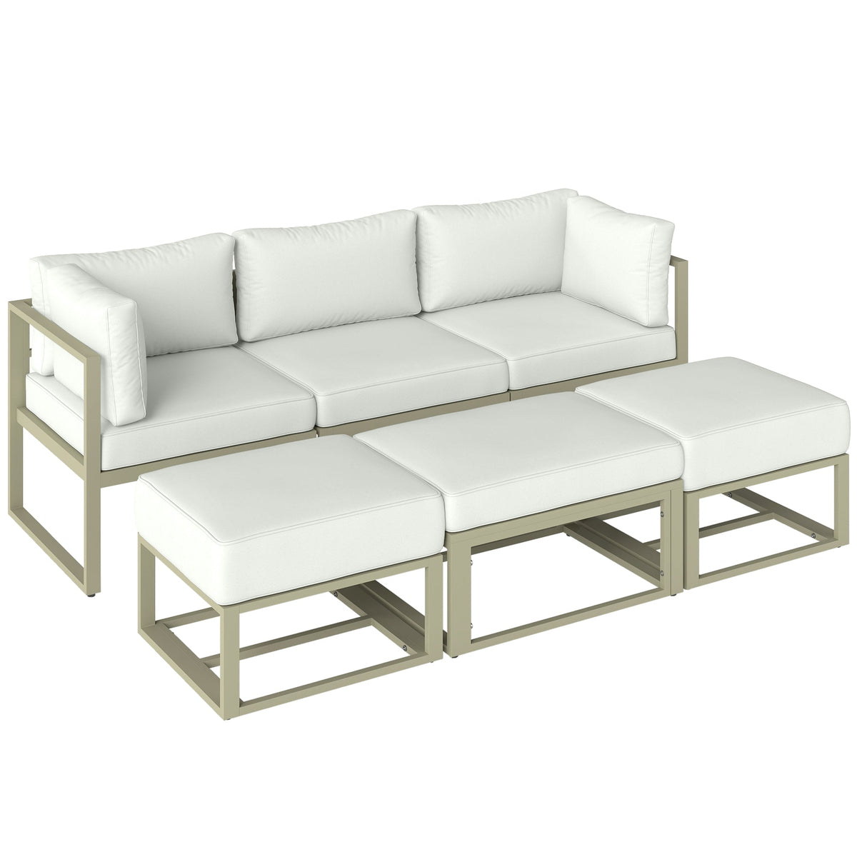Ensemble de jardin 6 pièces avec lit de repos, table basse et repose-pieds, Cream White