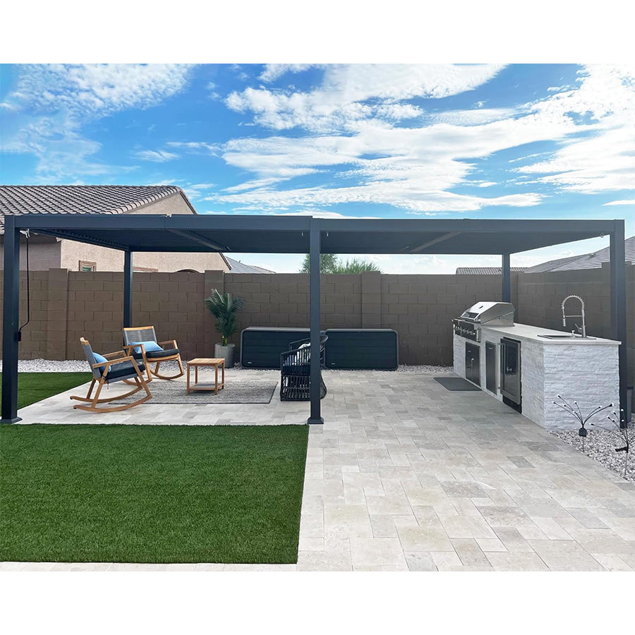 PURPLE LEAF Caesar – Pergola extérieure à lames orientables avec toit rigide réglable, gris