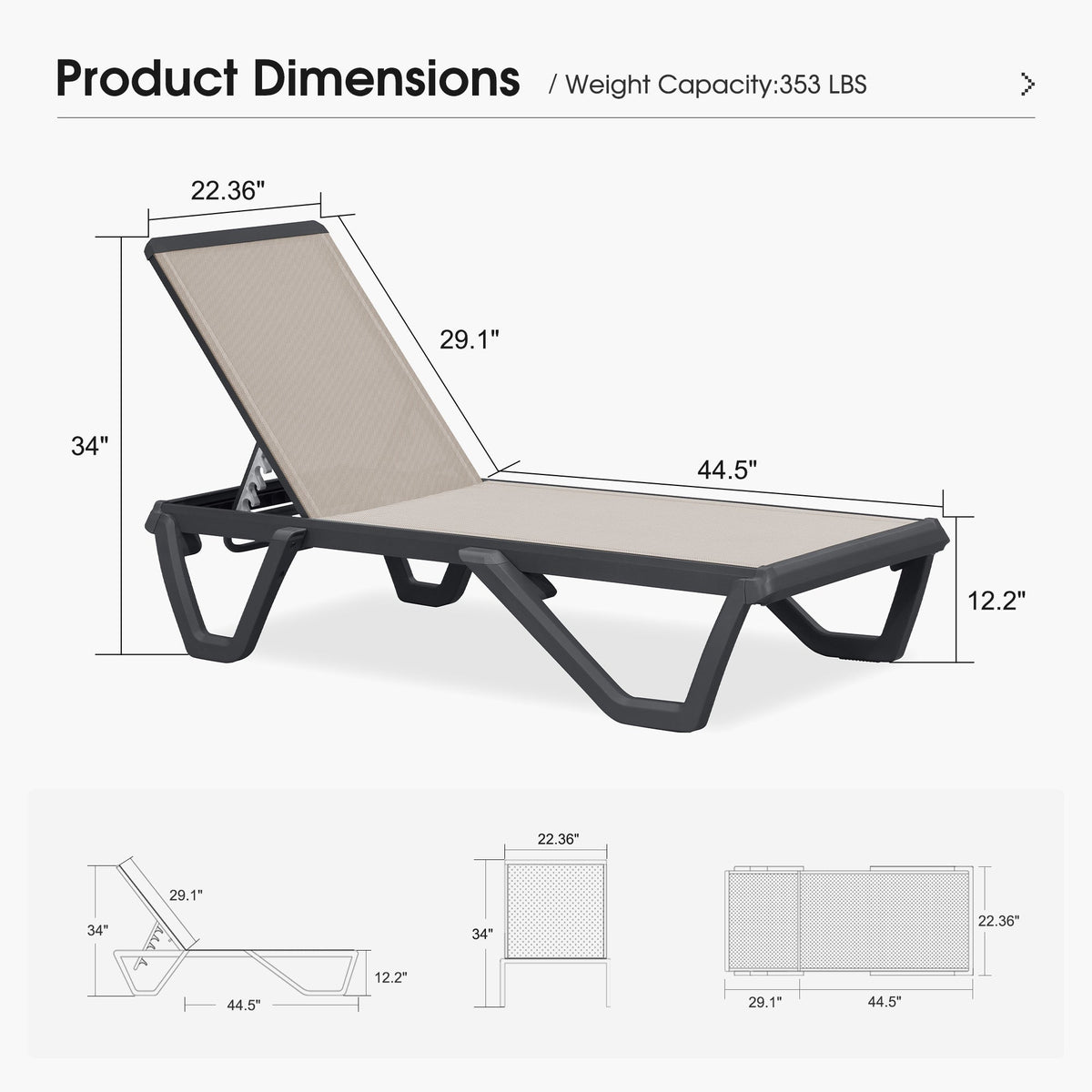 PURPLE LEAF – Chaise longue extérieure à 5 positions avec structure en aluminium et assise en Textilene, légère et durable pour terrasse et piscine