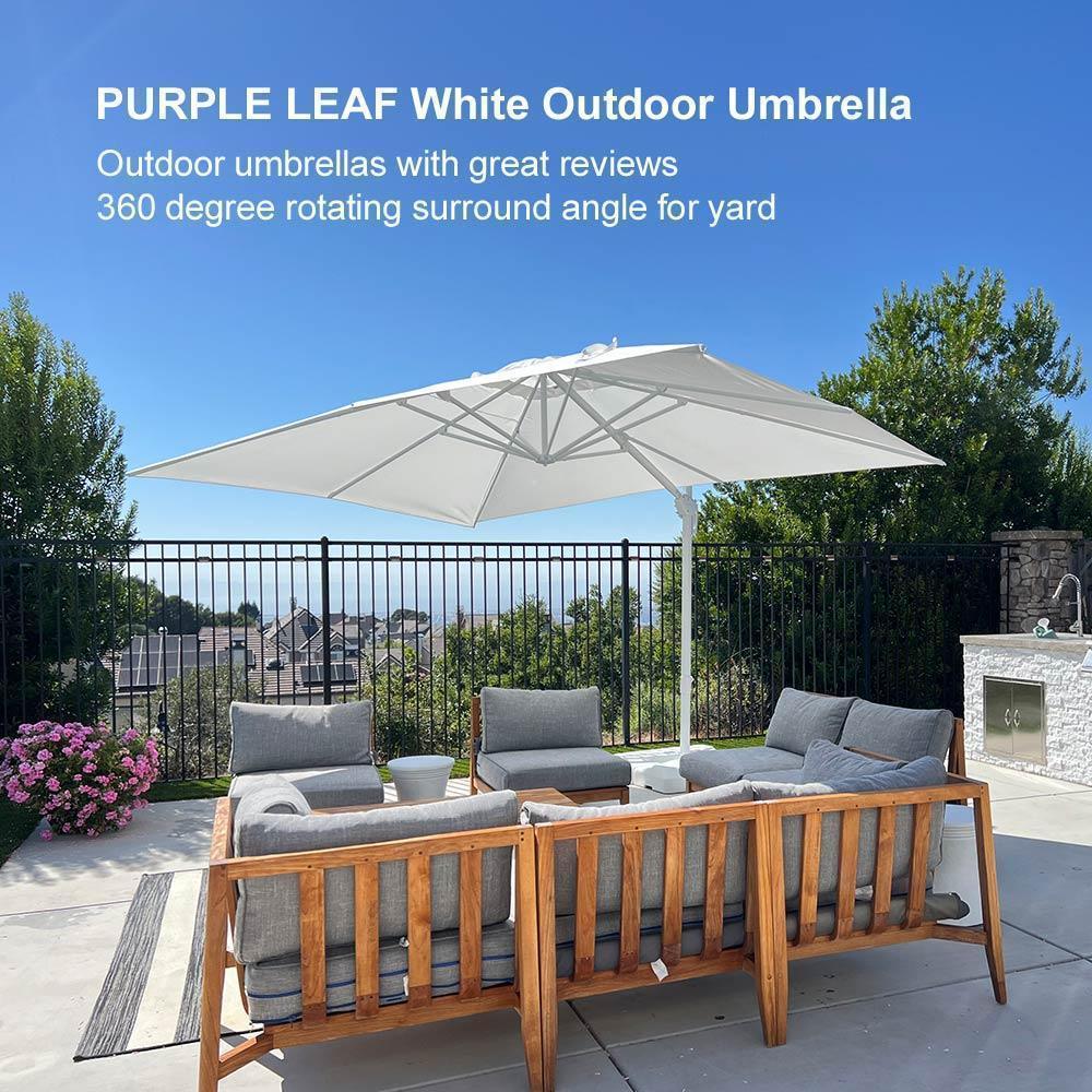 PURPLE LEAF – Parasol extérieur de terrasse avec base, parasol déporté blanc