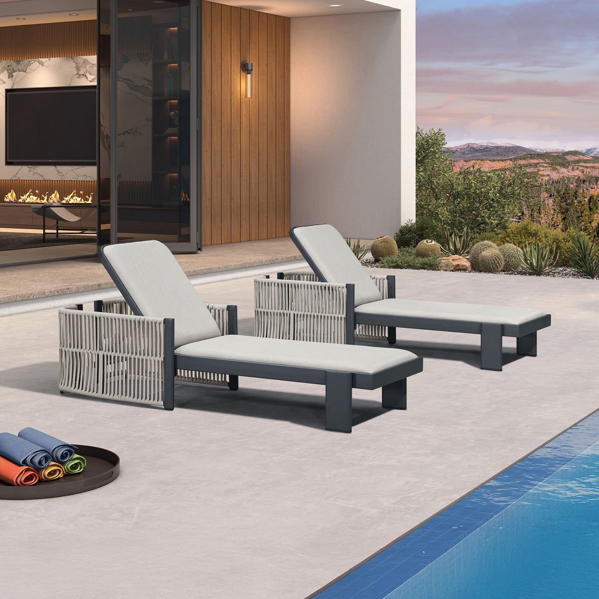 PURPLE LEAF – Chaise longue extérieure en aluminium avec accoudoirs enveloppants et coussin, inclinable pour terrasse et piscine