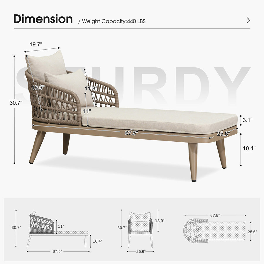 PURPLE LEAF – Chaise longue de terrasse en aluminium pour extérieur avec 2 coussins, pour terrasse, piscine, pelouse, jardin et porche