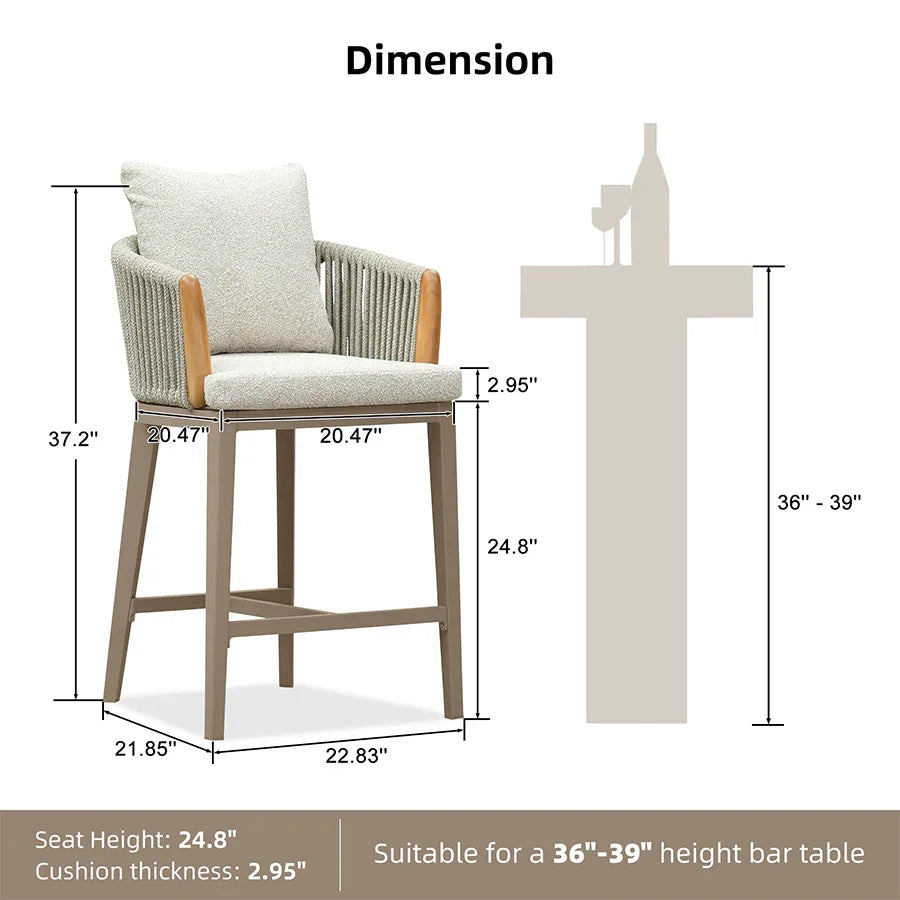 PURPLE LEAF Hailar – Tabouret de bar extérieur moderne en rotin avec dossier et coussin pour balcon, intérieur, extérieur ou îlot de cuisine