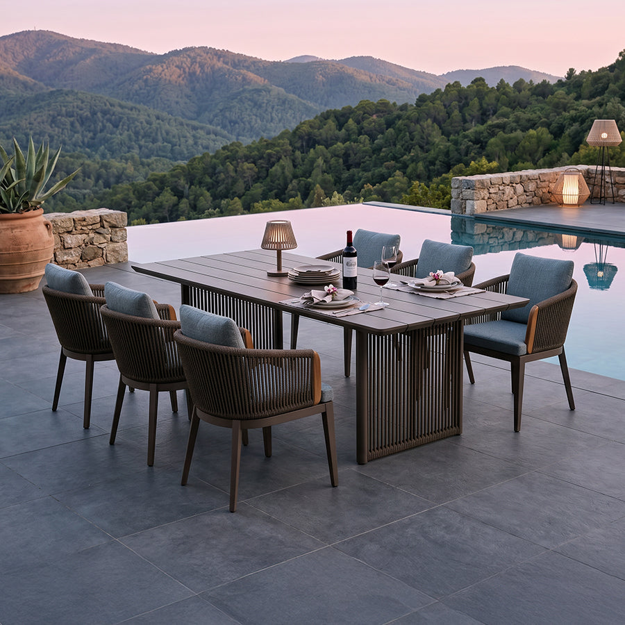 PURPLE LEAF Hailar – Ensemble repas extérieur familial avec table et chaises de terrasse en aluminium et coussins en oléfine