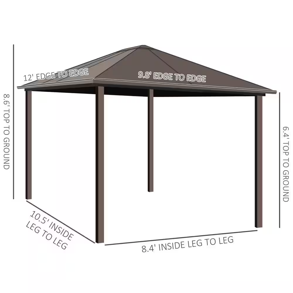 Pavillon en acier à toit rigide 12 Ft. X 10 Ft. avec rideaux zippés entièrement fermants et intérieur spacieux, marron