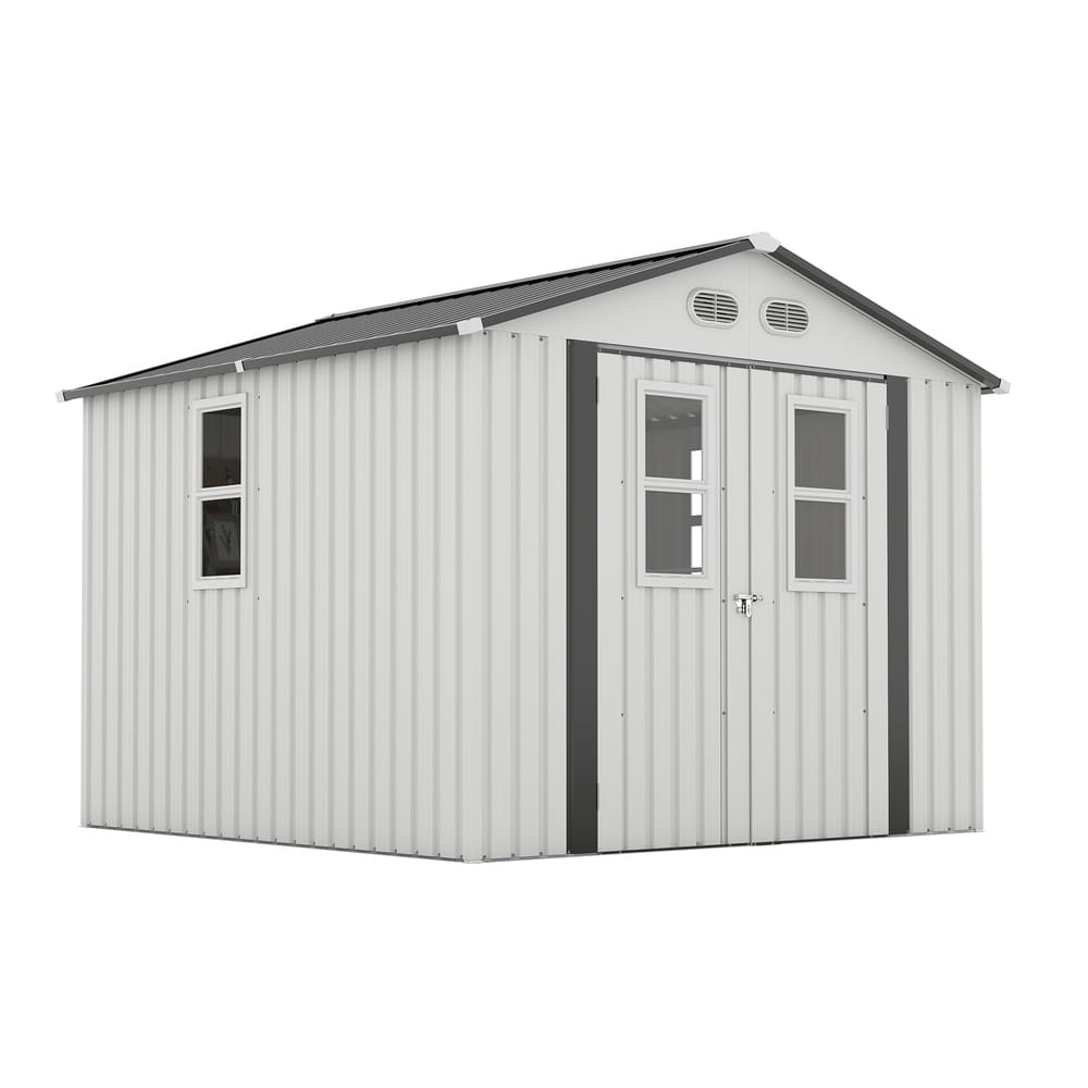 8x8 Ft Extérieur Abri de Jardin Moderne Toit Plat avec Protective Coating, 4 Daylight Windows & Lockable Doors, Dual Color Options Blanc Pur/Gris Foncé - W1598