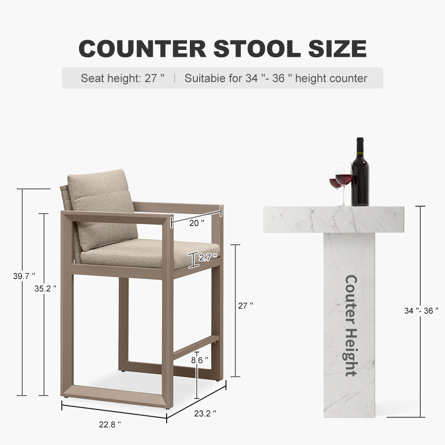 PURPLE LEAF Caesar – Tabourets de bar modernes en aluminium avec coussins amovibles pour cuisine, îlot extérieur et jardin