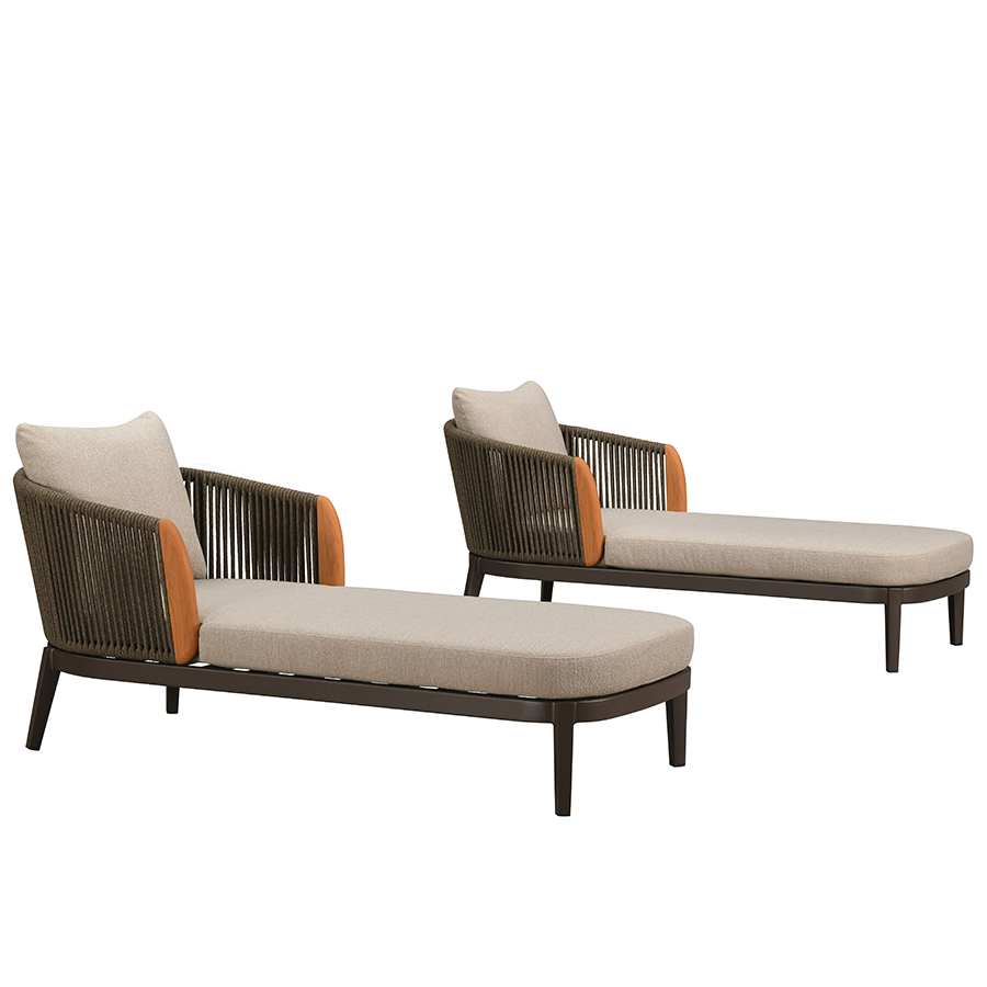PURPLE LEAF Hailar – Chaise longue de terrasse rembourrée en oléfine, aluminium et accoudoirs en teck pour terrasse, piscine et jardin