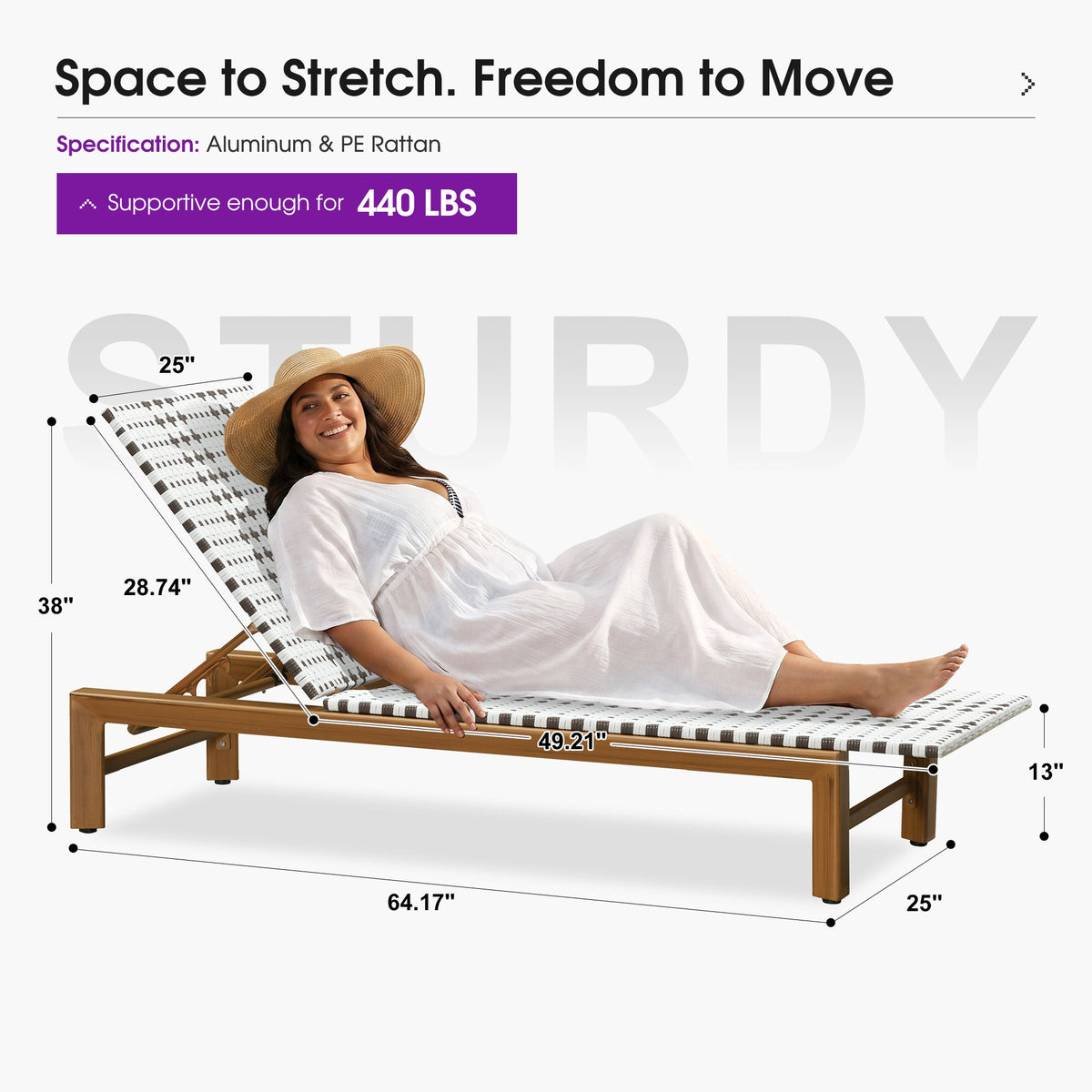 PURPLE LEAF – Chaise longue extérieure Teak en aluminium effet bois avec dossier réglable et respirant pour terrasse, piscine et jardin