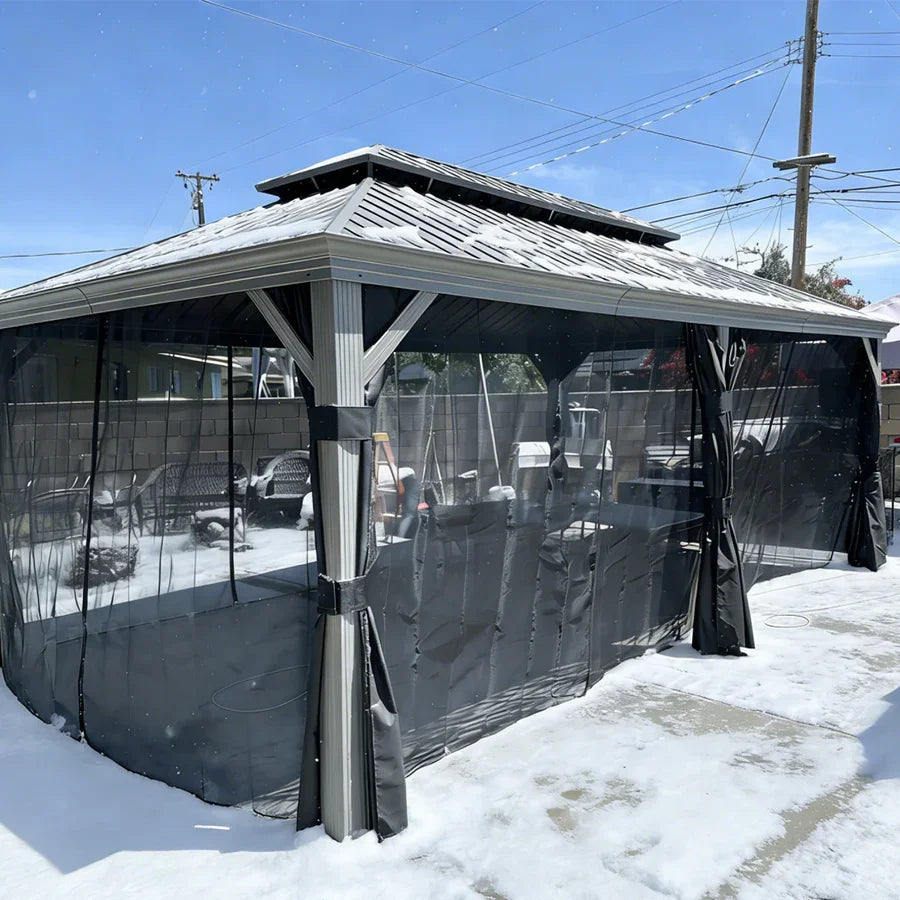 PURPLE LEAF – Pavillon de terrasse pour piscine, toit rigide gris clair en acier galvanisé avec tige de renfort