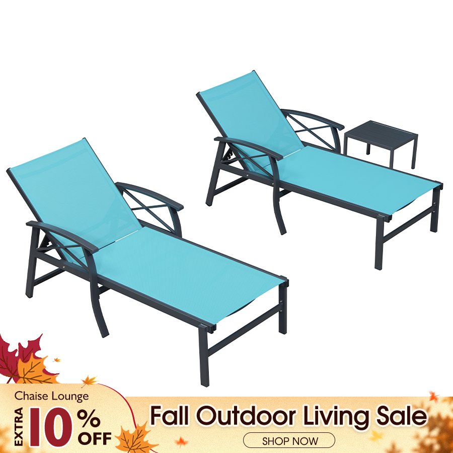 PURPLE LEAF – Chaise longue extérieure extra-large et extra-largeur en aluminium, 5 positions réglables, accoudoirs et table d’appoint pour piscine et terrasse
