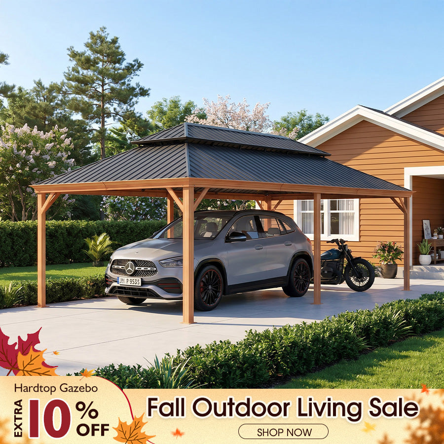 PURPLE LEAF – Abri voiture extérieur renforcé en aluminium avec structure effet bois