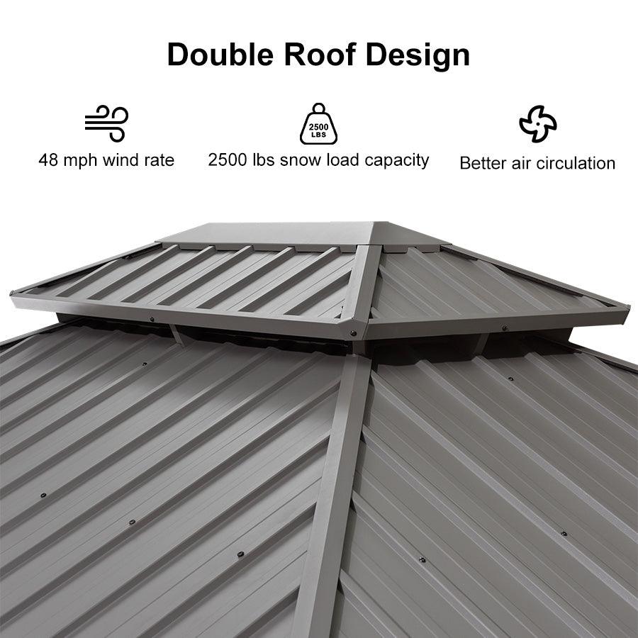 PURPLE LEAF – Pavillon de terrasse pour piscine, toit rigide gris clair en acier galvanisé avec rideaux améliorés