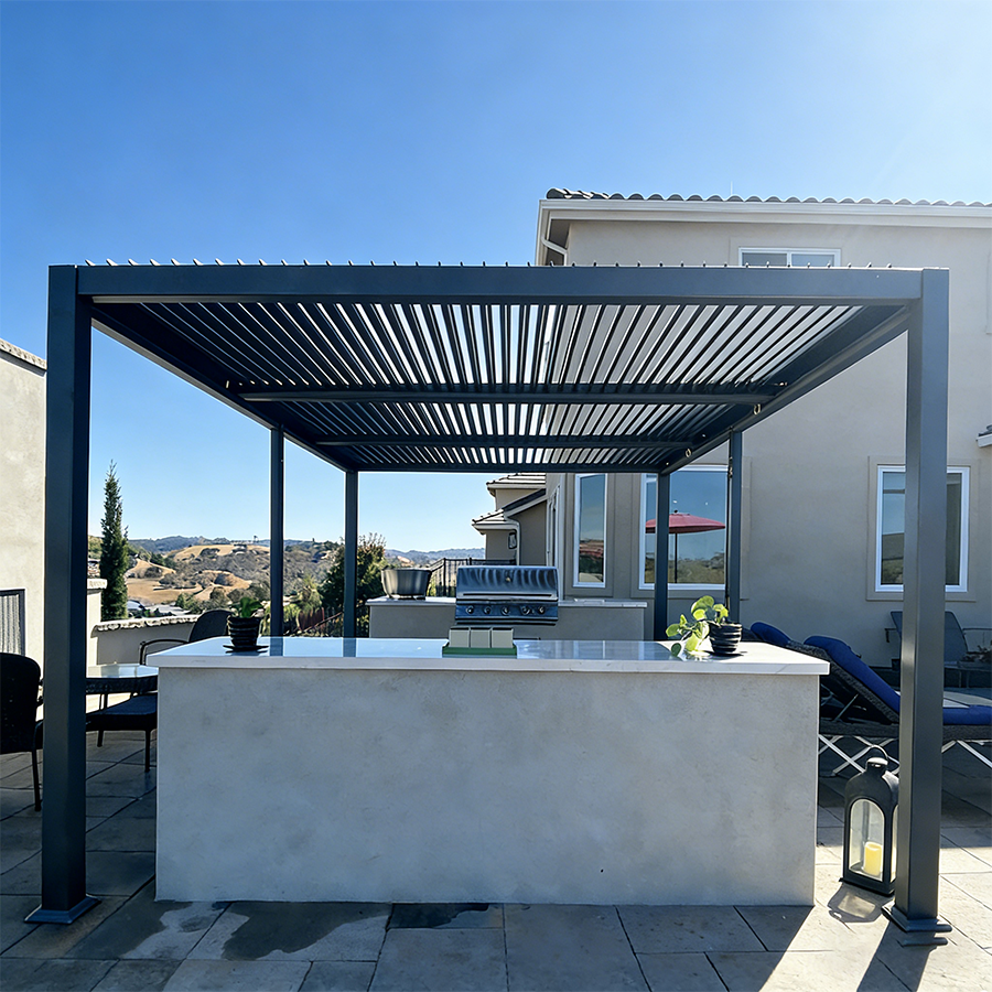 PURPLE LEAF Caesar – Pergola extérieure à lames orientables avec toit rigide réglable, gris