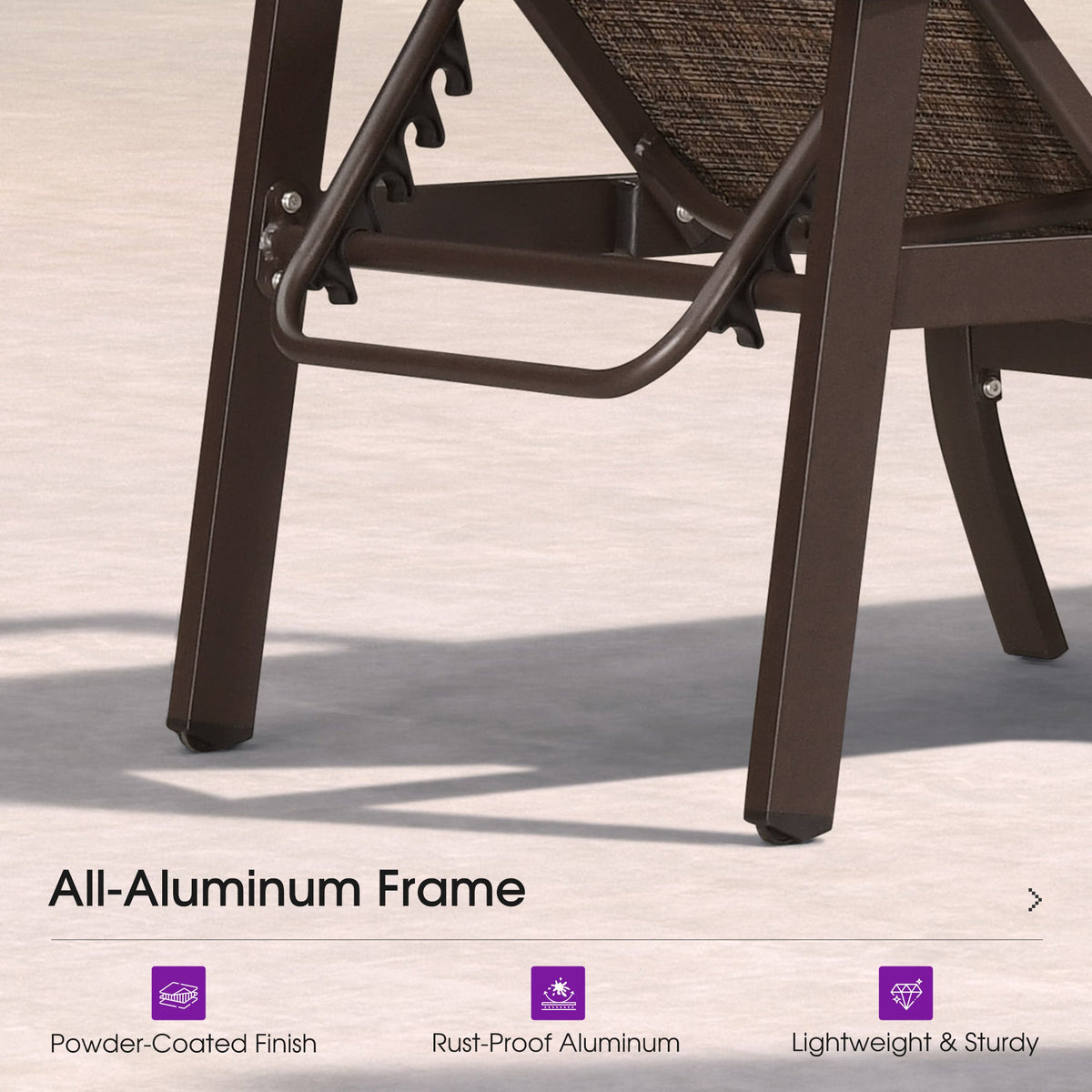 PURPLE LEAF – Chaise longue extérieure en aluminium avec table d’appoint, roulettes, accoudoirs et dossier réglable pour terrasse, piscine et plage