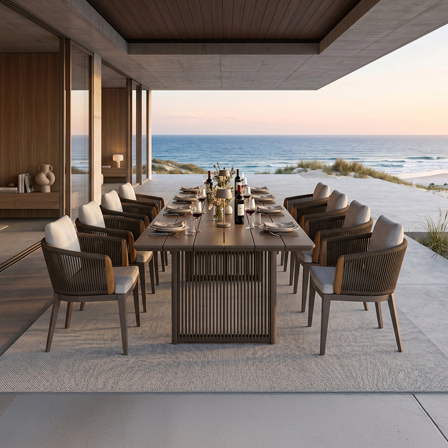 PURPLE LEAF Hailar – Ensemble repas extérieur familial avec table et chaises de terrasse en aluminium et coussins en oléfine