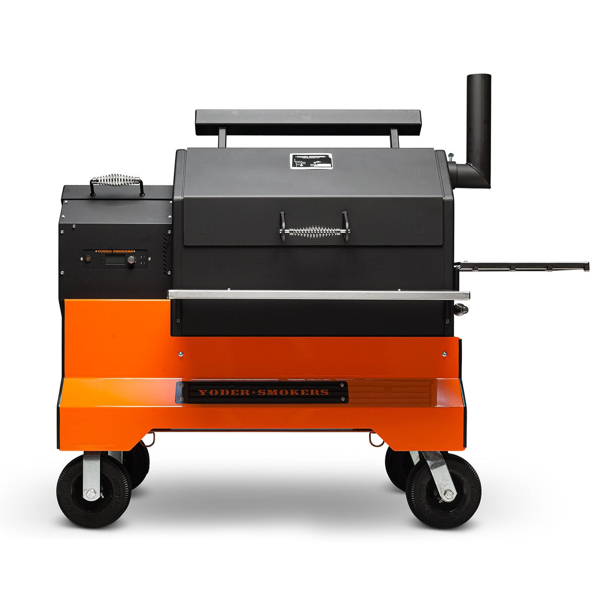 Yoder Smokers YS640s – Barbecue à granulés sur Competition Cart Orange avec kit de porte T-Stat et tablettes latérales inox
