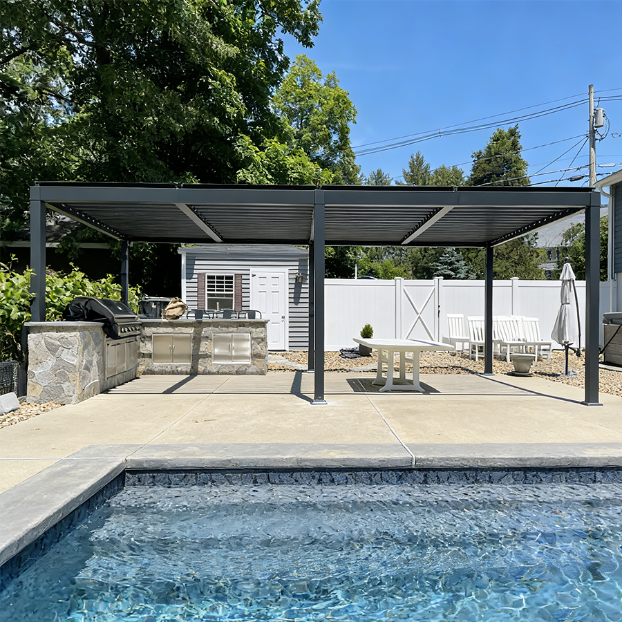 PURPLE LEAF Caesar – Pergola extérieure à lames orientables avec toit rigide réglable, gris