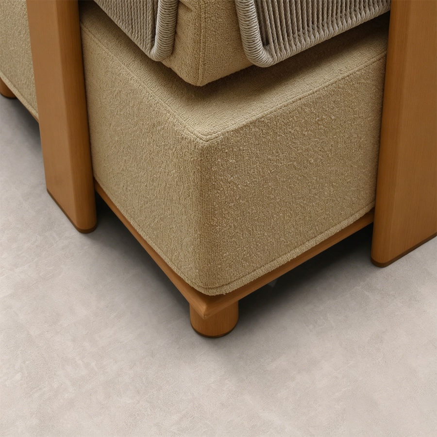 PURPLE LEAF Breck – Canapé d’angle extérieur modulaire fermé avec structure en aluminium effet bois et coussins épais coloris Teak