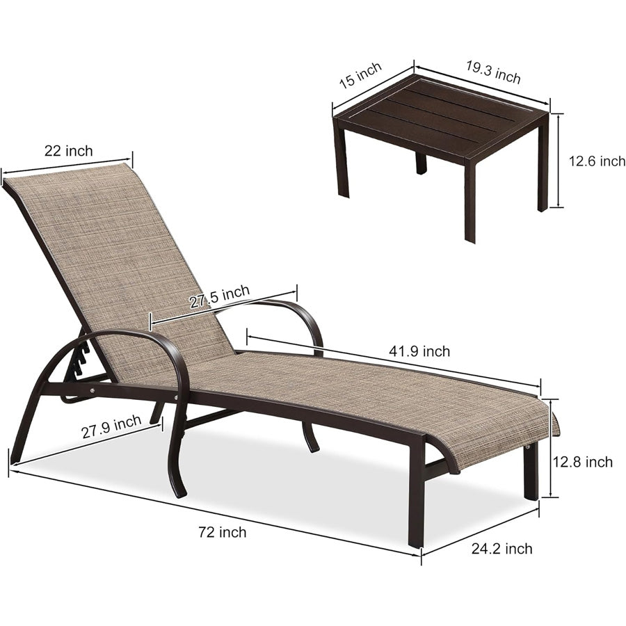 PURPLE LEAF – Chaise longue extérieure en aluminium avec table d’appoint, réglable et inclinable pour terrasse, jardin, piscine et plage