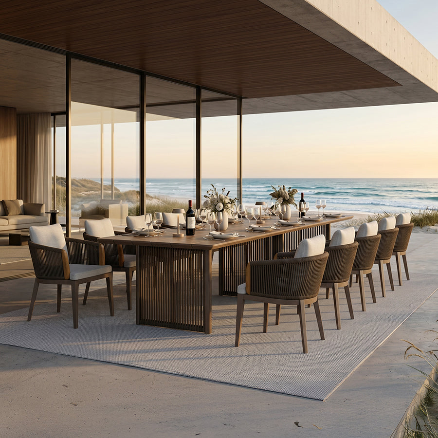 PURPLE LEAF Hailar – Ensemble repas extérieur familial avec table et chaises de terrasse en aluminium et coussins en oléfine