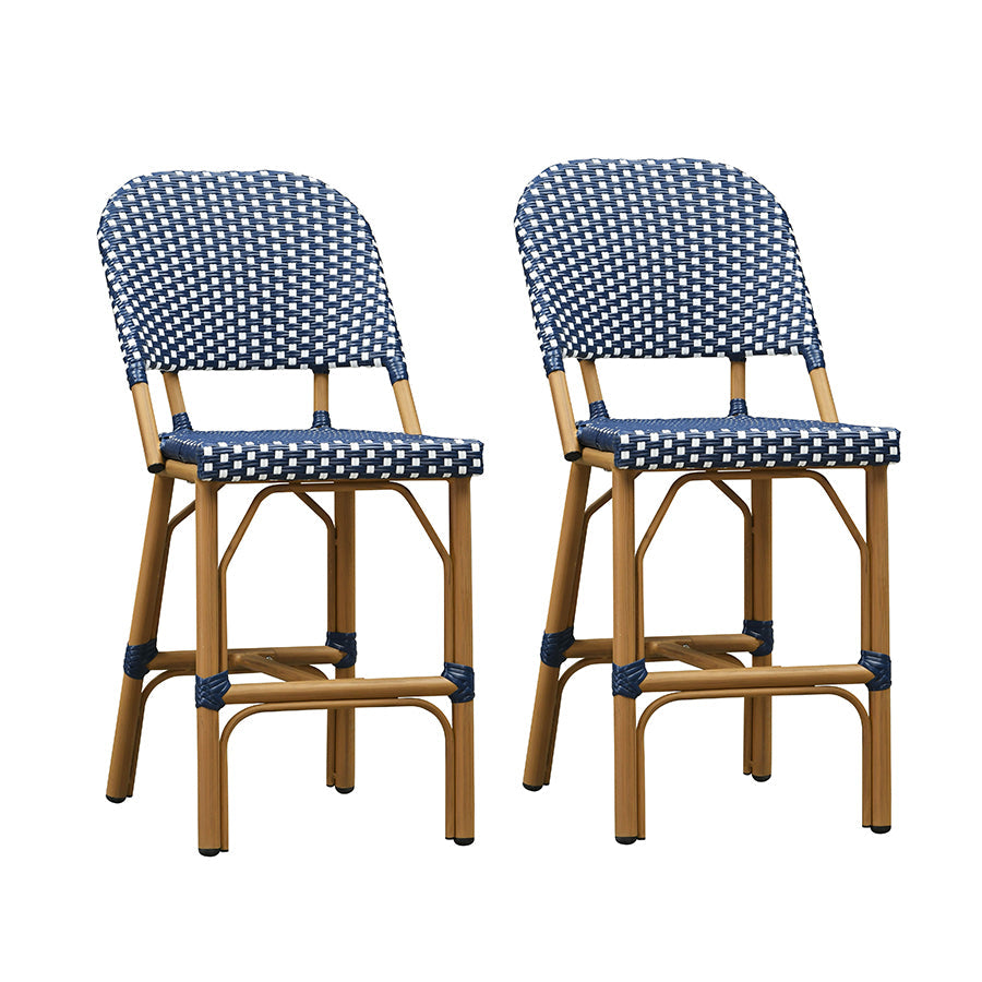 PURPLE LEAF – Lot de 2 tabourets de bar extérieurs style French Country en rotin, sans accoudoirs, pour porche, jardin ou cuisine
