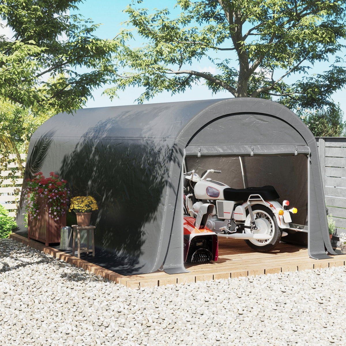 Abri portable 10' x 20' avec porte zippée enroulable, gris foncé