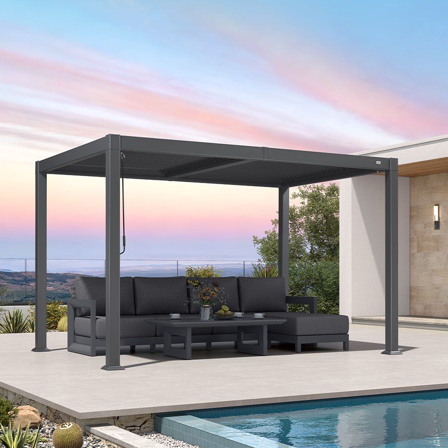 PURPLE LEAF Caesar – Pergola extérieure à lames orientables avec toit rigide réglable, gris