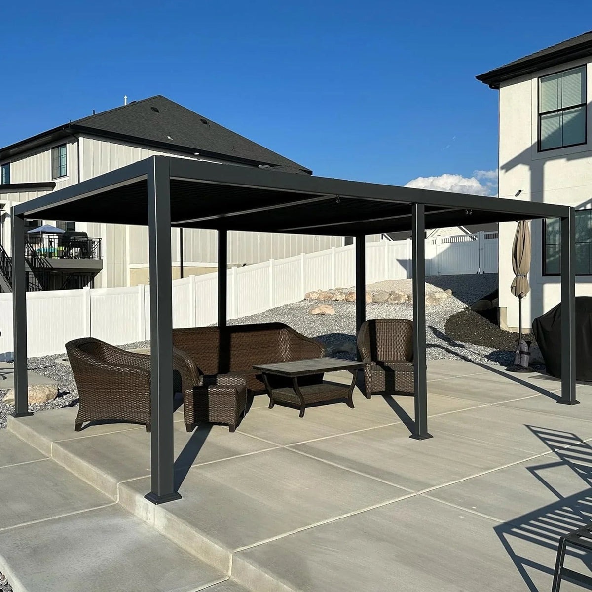 PURPLE LEAF Caesar – Pergola extérieure à lames orientables avec toit rigide réglable, gris