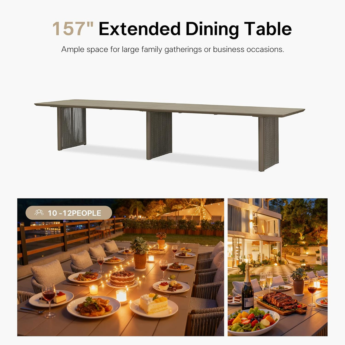PURPLE LEAF Hailar – Ensemble repas extérieur familial avec table et chaises de terrasse en aluminium et coussins en oléfine