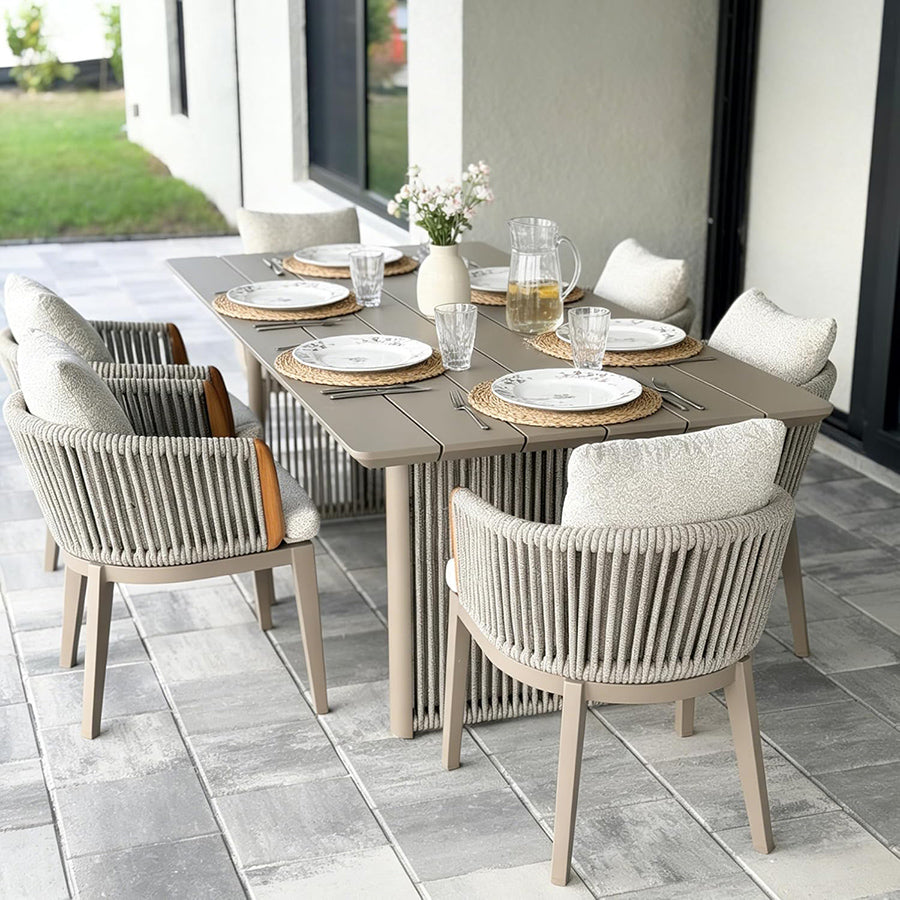 PURPLE LEAF Hailar – Ensemble repas extérieur familial avec table et chaises de terrasse en aluminium et coussins en oléfine