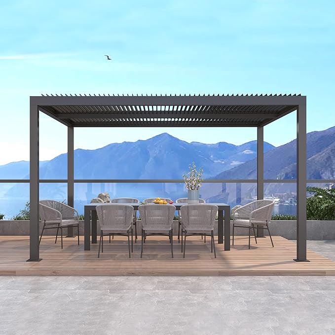 PURPLE LEAF Pergola Bioclimatique Pergola Aluminium Lames Orientables Tonnelle de Jardin Imperméable pour Terrasse Extérieur Carport Aluminium Toit Plat, Gris Anthracite - Purpleaf France