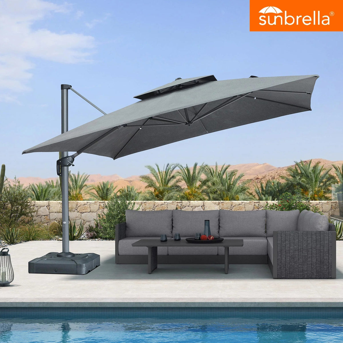 PURPLE LEAF SUNBRELLA – Parasol déporté de terrasse en aluminium gris