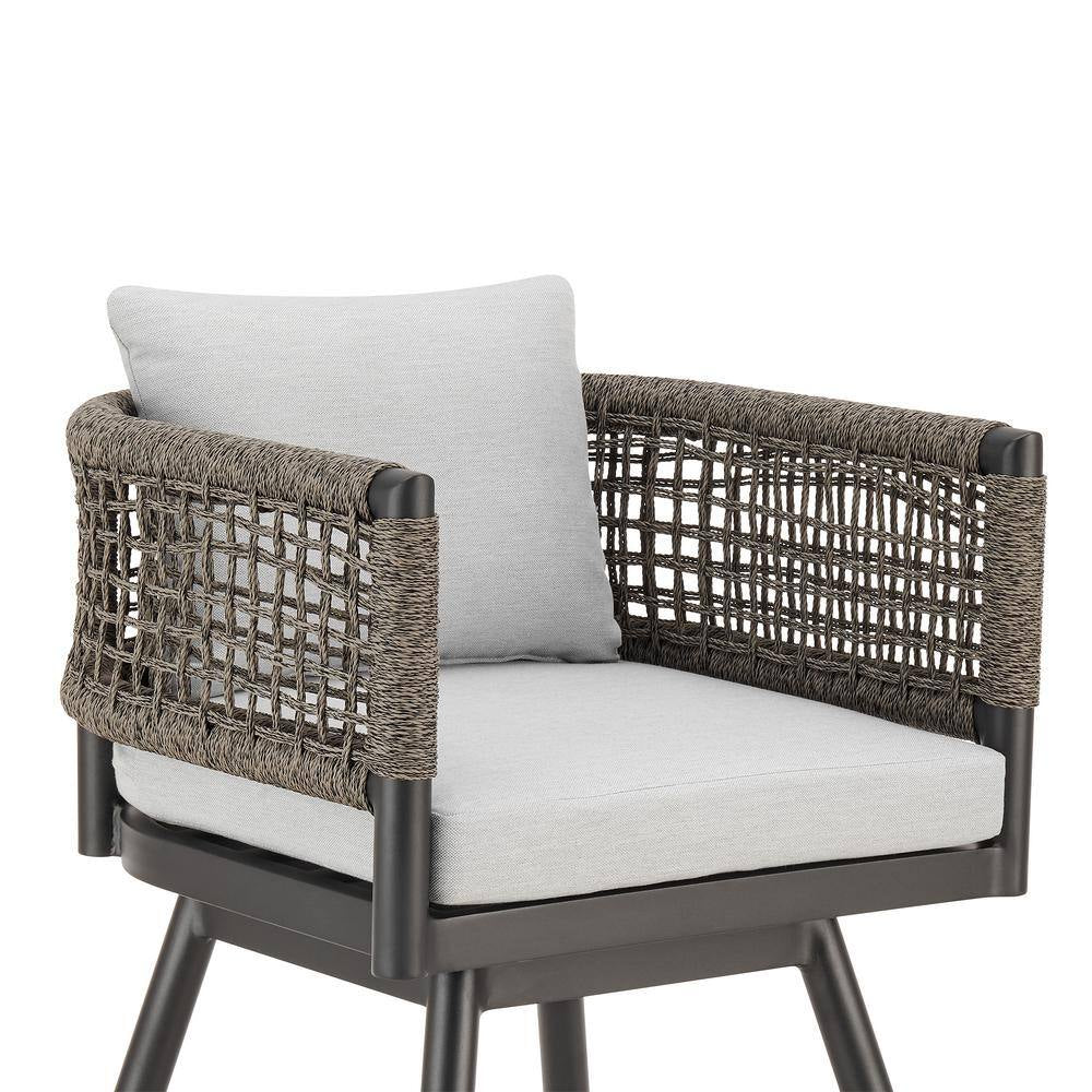 Tabouret de bar extérieur pivotant en aluminium, hauteur bar, avec coussin gris clair