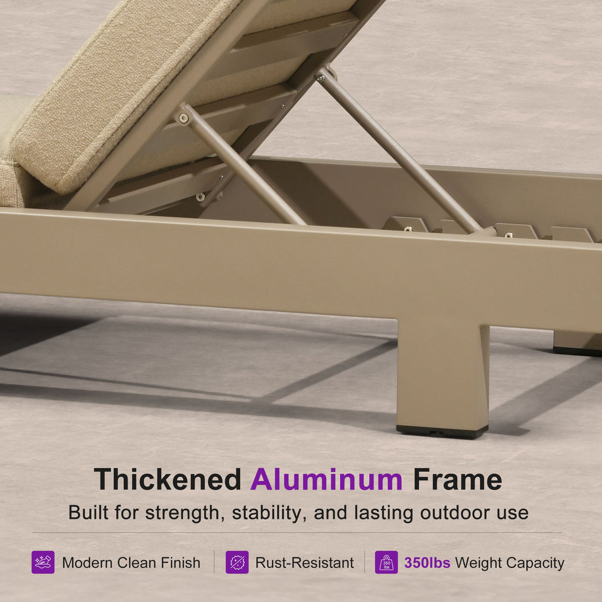 PURPLE LEAF – Lit de repos extérieur Standard avec coussin, tissu mélangé oléfine et structure en aluminium pour terrasse et piscine