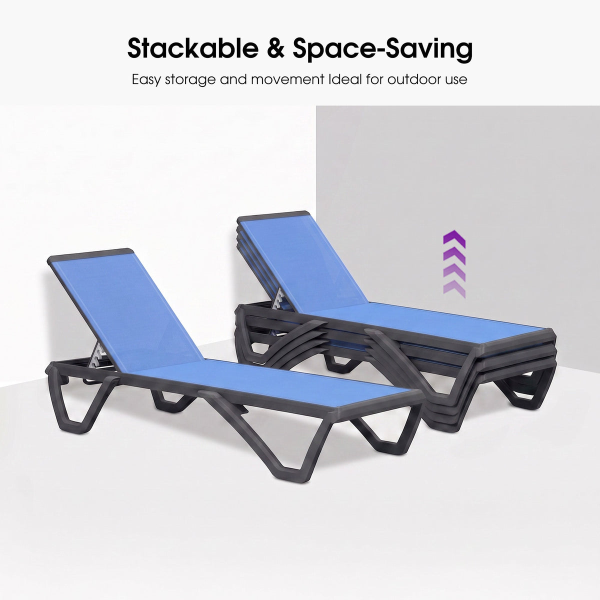 PURPLE LEAF – Chaise longue extérieure à 5 positions avec structure en aluminium et assise en Textilene, légère et durable pour terrasse et piscine