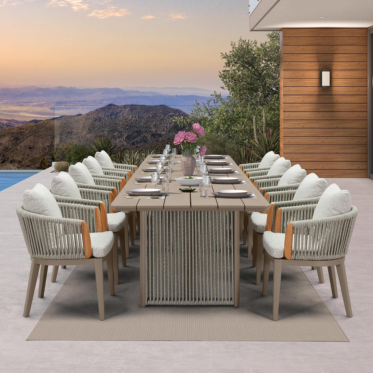 PURPLE LEAF Hailar – Ensemble repas extérieur familial avec table et chaises de terrasse en aluminium et coussins en oléfine