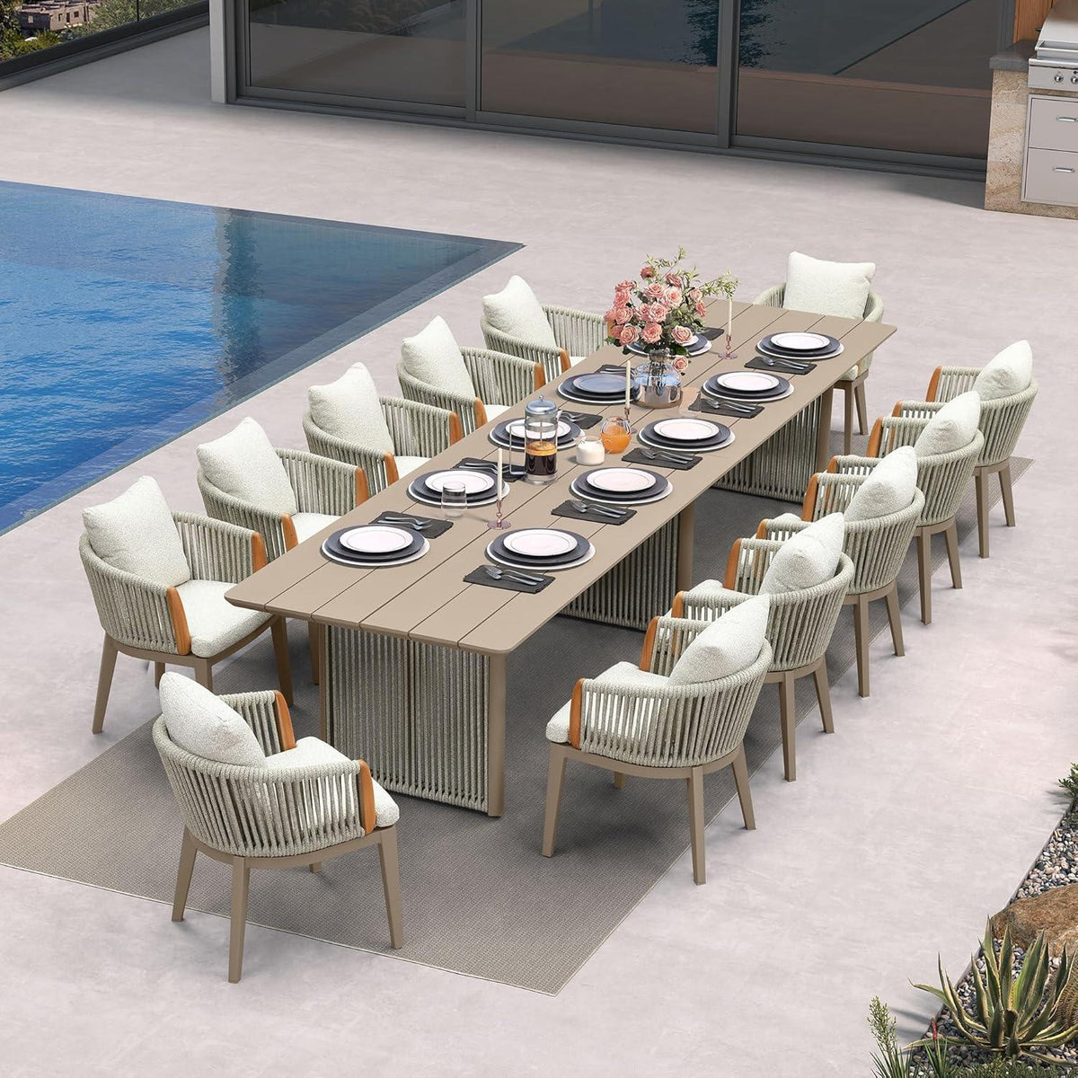 PURPLE LEAF Hailar – Ensemble repas extérieur familial avec table et chaises de terrasse en aluminium et coussins en oléfine