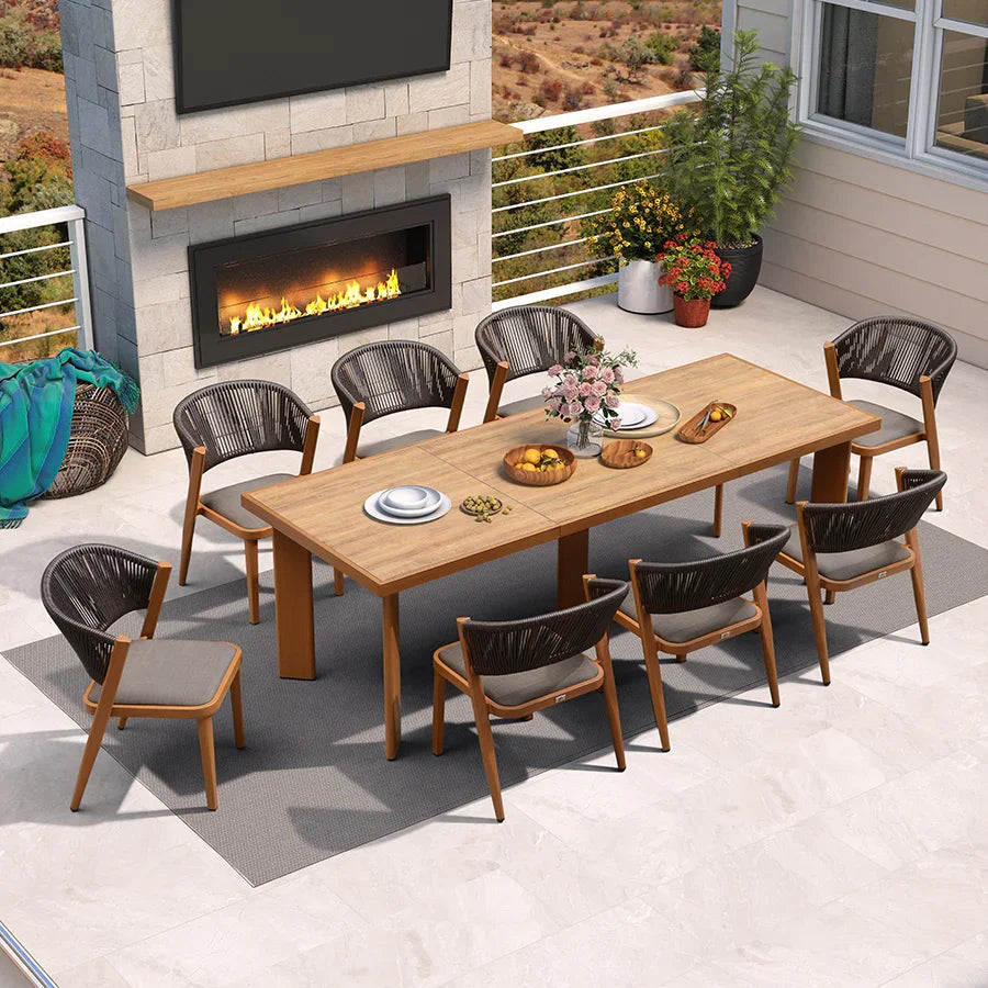 PURPLE LEAF – Ensemble repas extérieur 7 / 9 / 11 pcs pour terrasse, pelouse et jardin, marron