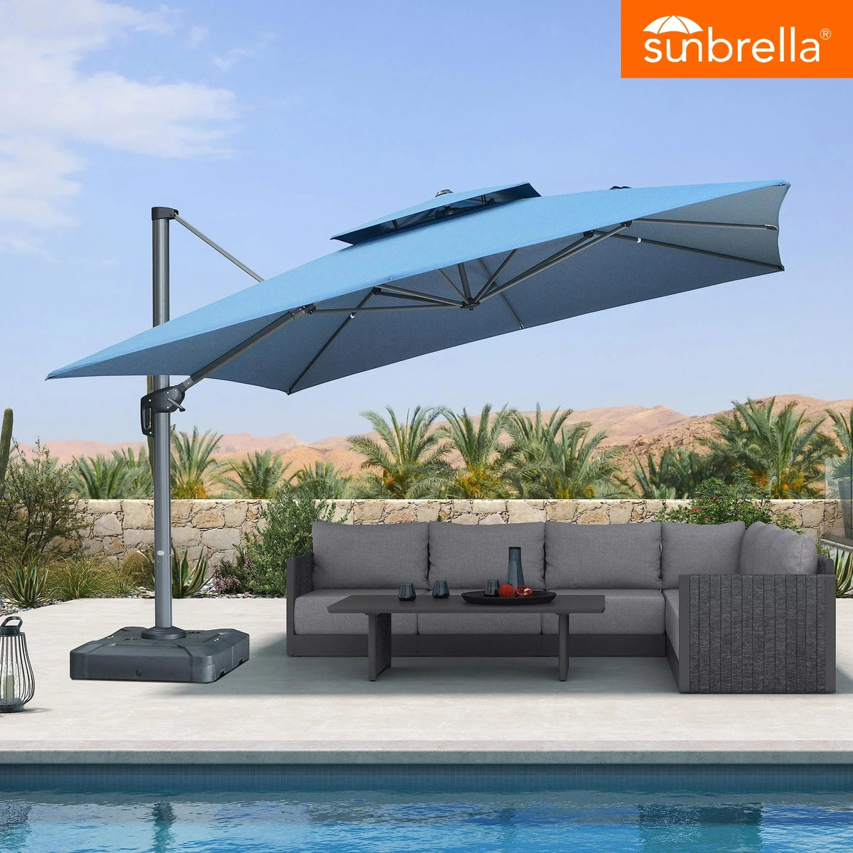 PURPLE LEAF SUNBRELLA – Parasol déporté de terrasse en aluminium gris