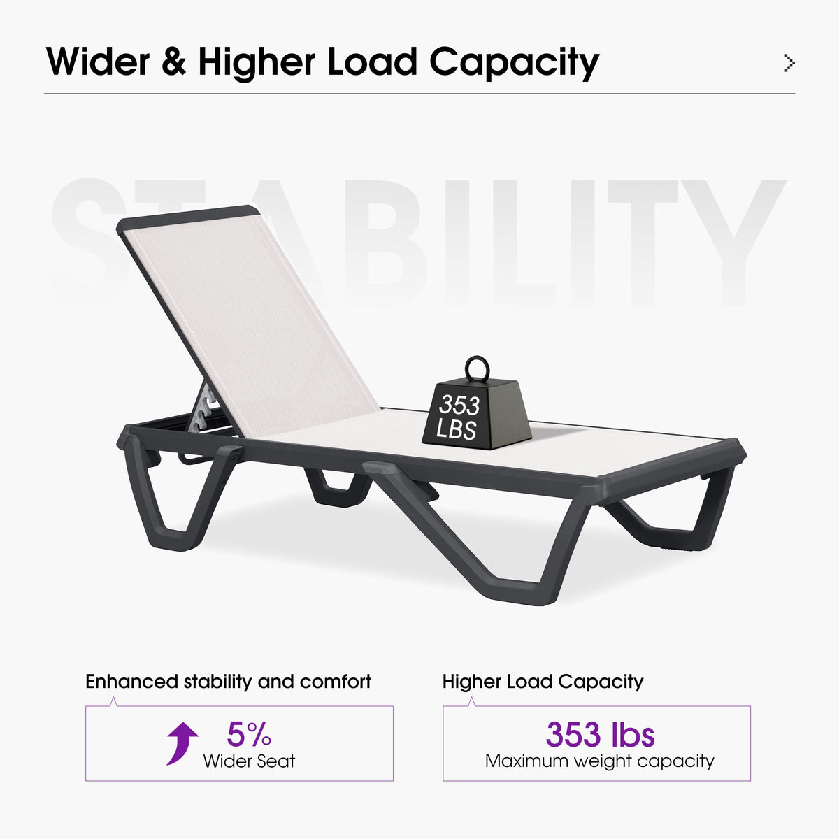 PURPLE LEAF – Chaise longue extérieure à 5 positions avec structure en aluminium et assise en Textilene, légère et durable pour terrasse et piscine
