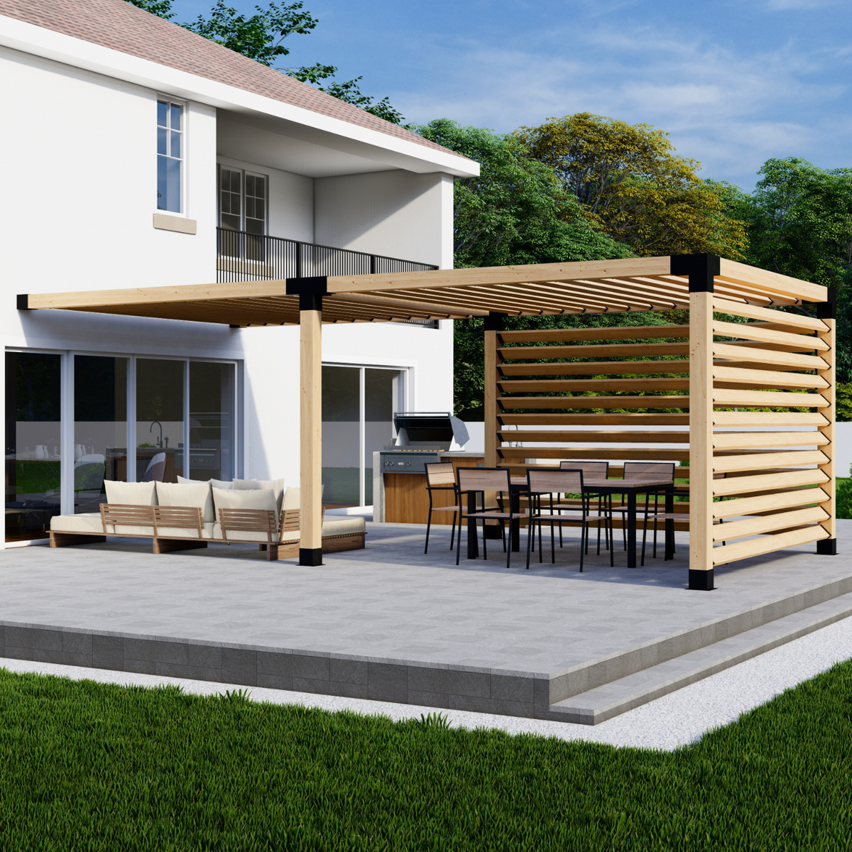 Kit pour pergola avec toit à lattes et parois latérales
