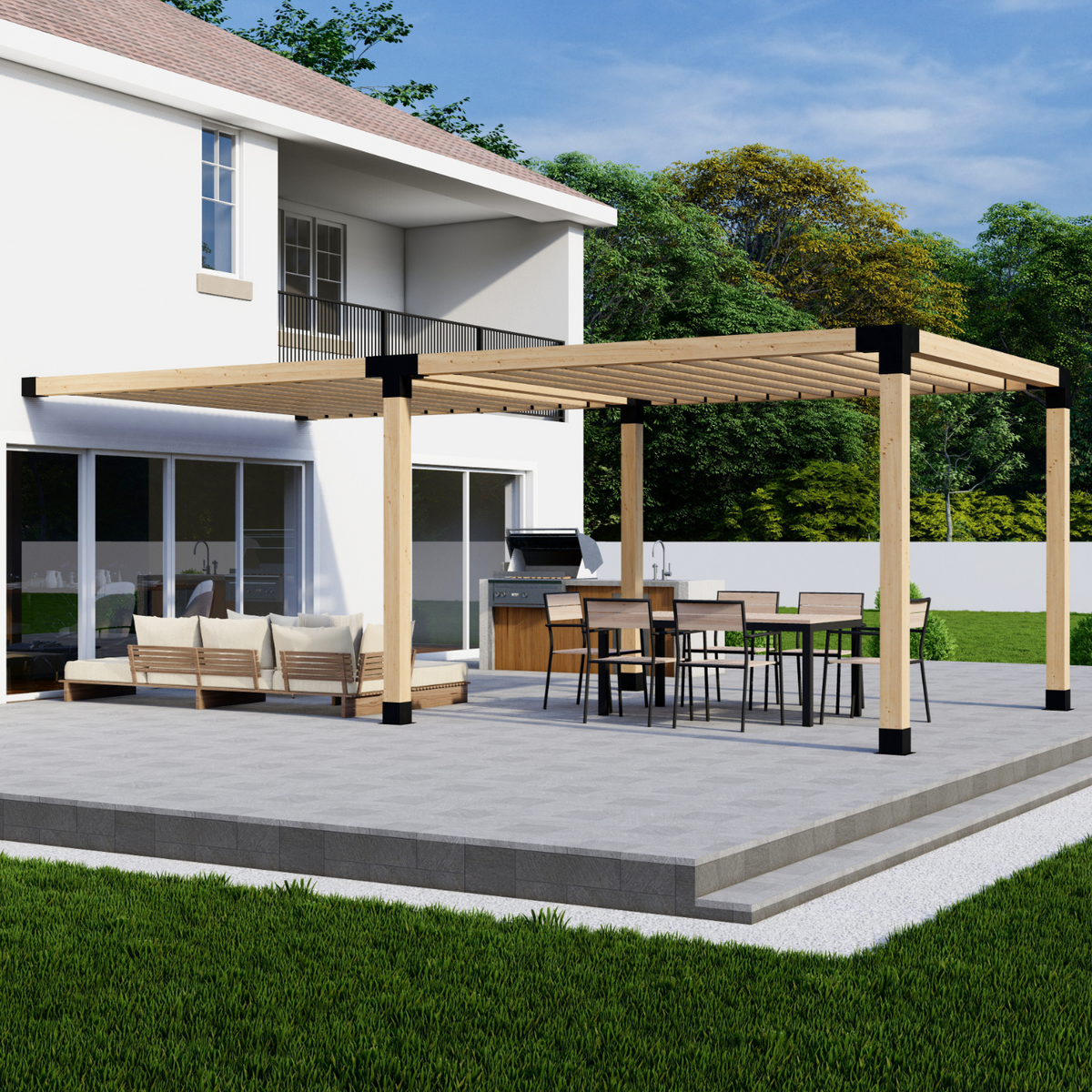 Kit de pergola d’ombrage en bois et acier