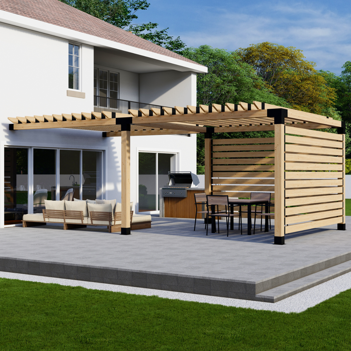 Kit pour pergola adossée à l’avant ou à l’arrière de la maison